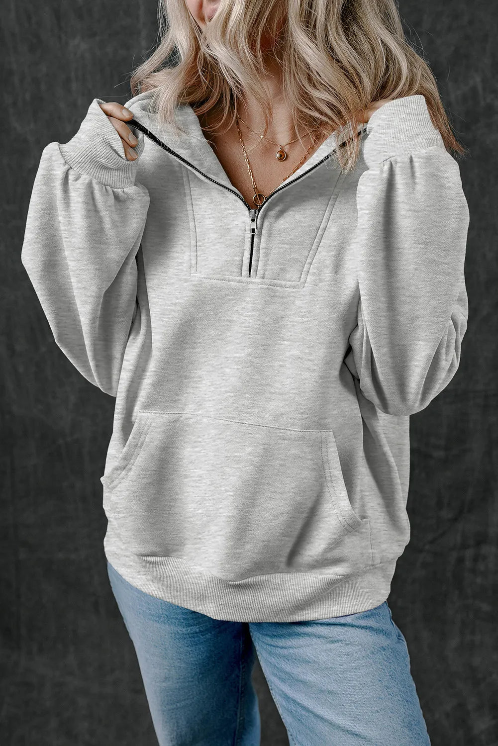 Adriana® | Langarm-Sweatshirt mit halbem Reißverschluss