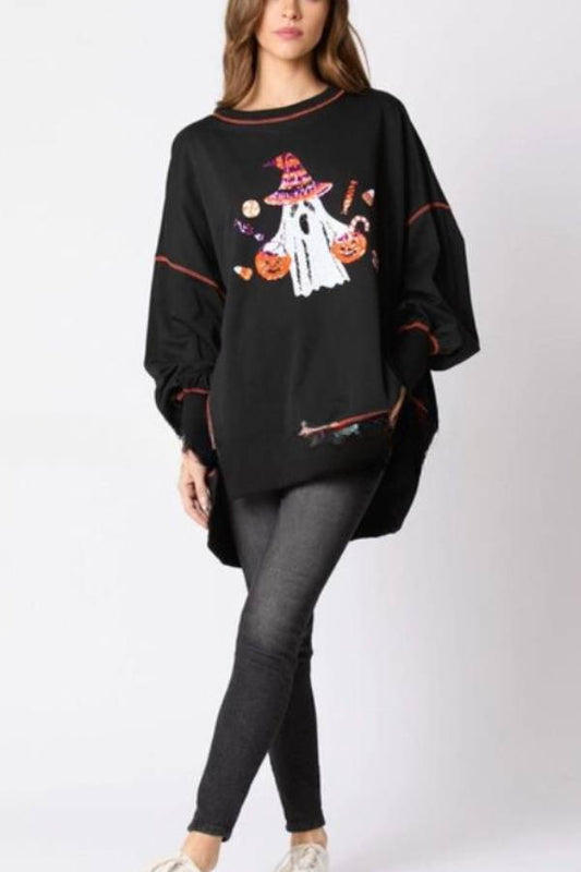 Oriana® | Halloween Ghost Pailletten-Sweatshirt, besticktes Freizeitoberteil