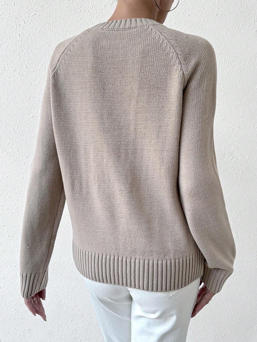 Paola® | Khaki Einfarbiger Pullover mit Rundhalsausschnitt