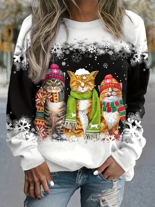 Ofelia® | Pullover mit Schneekatzen-Print