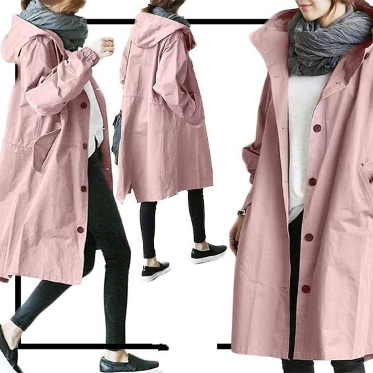 Walburga® | Lässiger Trenchcoat – langer Mantel mit Kapuze