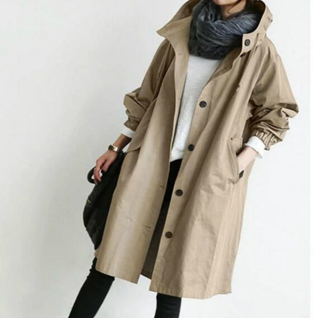 Walburga® | Lässiger Trenchcoat – langer Mantel mit Kapuze