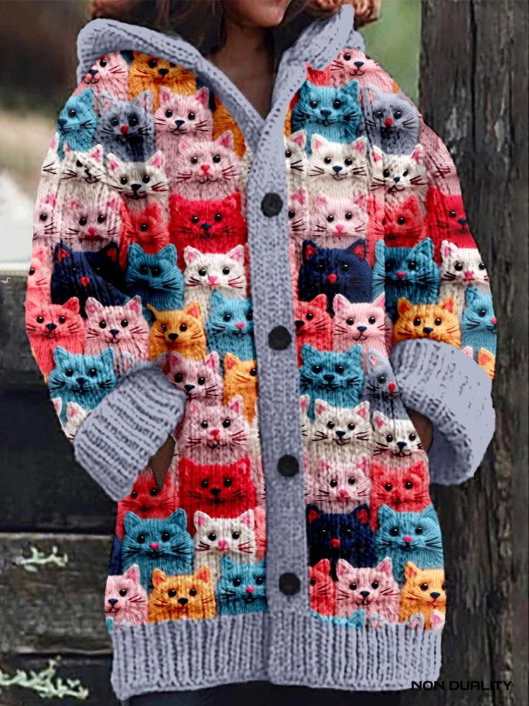 Yanet® | Bunt Gestrickte Katzen Strickjacke