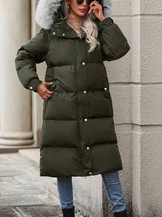 Zuleyka® | Langer Puffer Wintermantel Mit Fellkragen