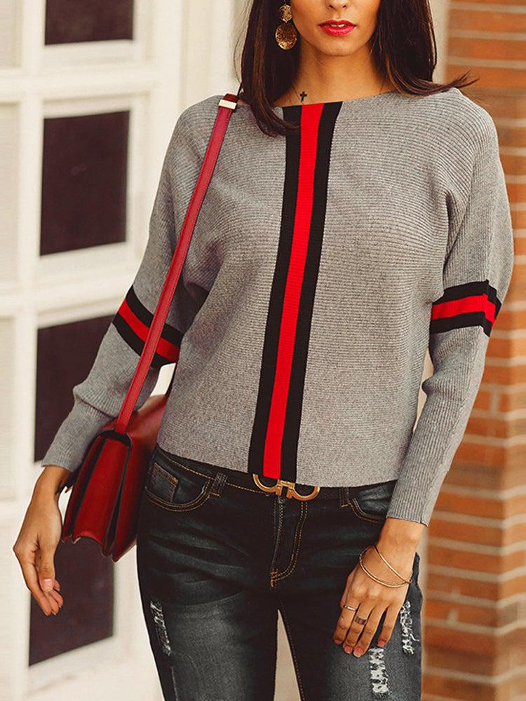 Ximena® | Boston Rot Gestreifter Grauer Pullover