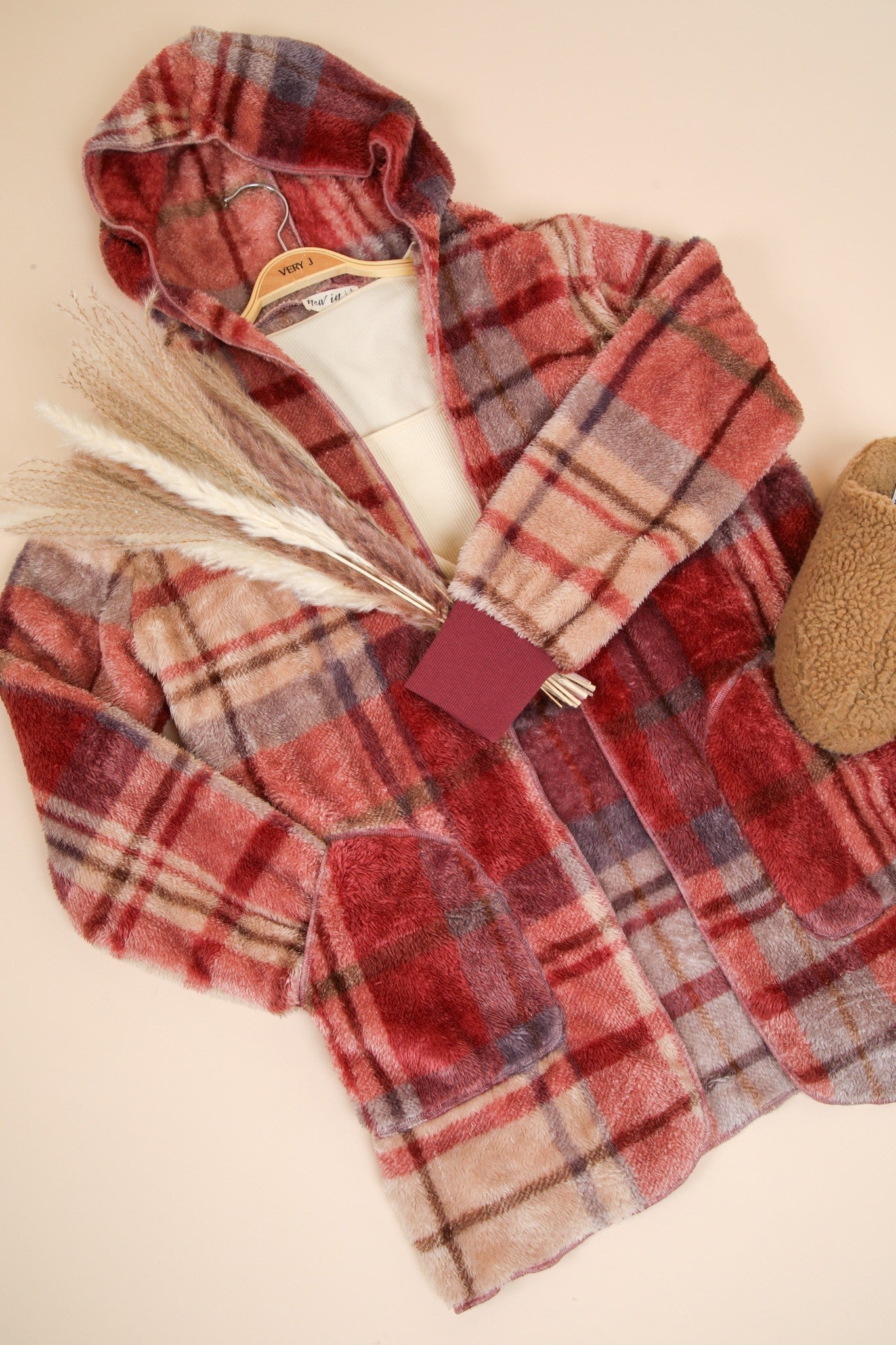 Paloma® | VERY J Fuzzy Plaid Langarm-Kapuzenjacke