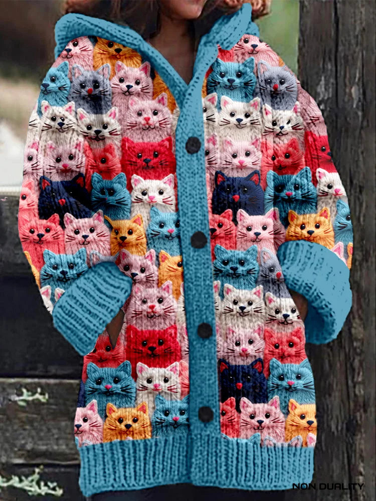 Yanet® | Bunt Gestrickte Katzen Strickjacke