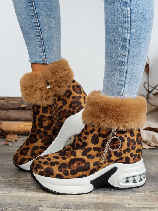 Zara® | Leoparden-Plateaustiefel mit seitlichem Reißverschluss