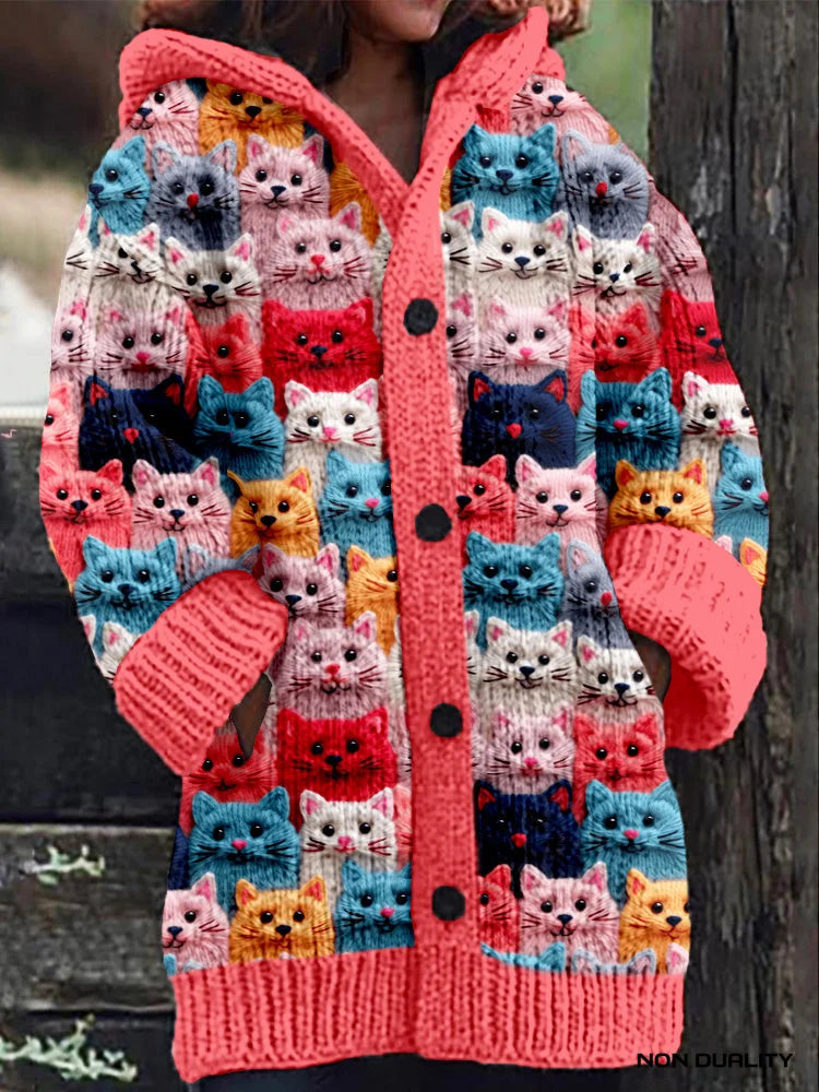 Yanet® | Bunt Gestrickte Katzen Strickjacke