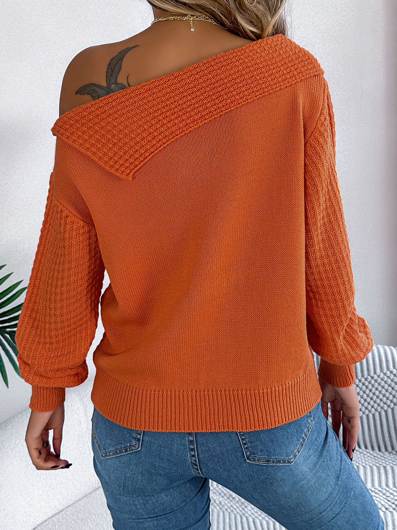 Yolaina® | Schulterfreier, langärmliger Pullover mit Revers