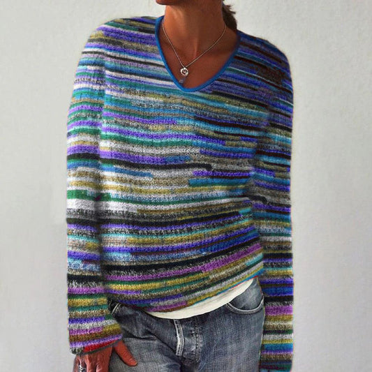 Zelda® | Fresh Blau Striped Print Pullover mit V-Ausschnitt