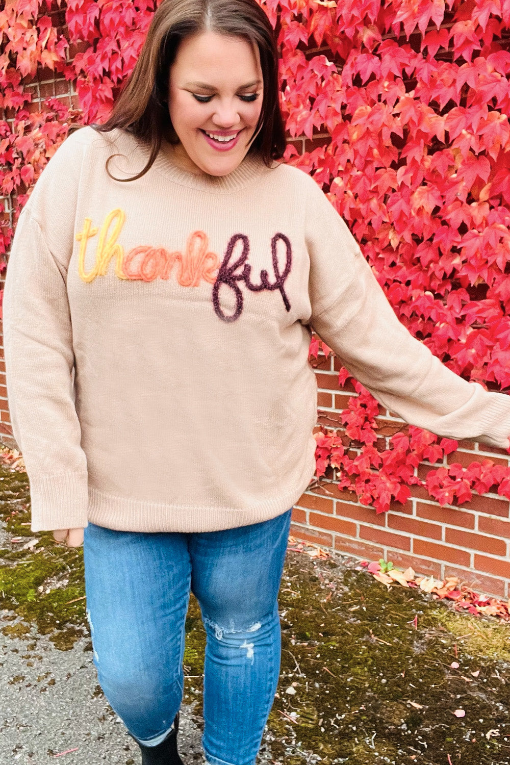 Aída® | Feeling Thankful Pop-up-Pullover mit glitzernder Stickerei in Taupe