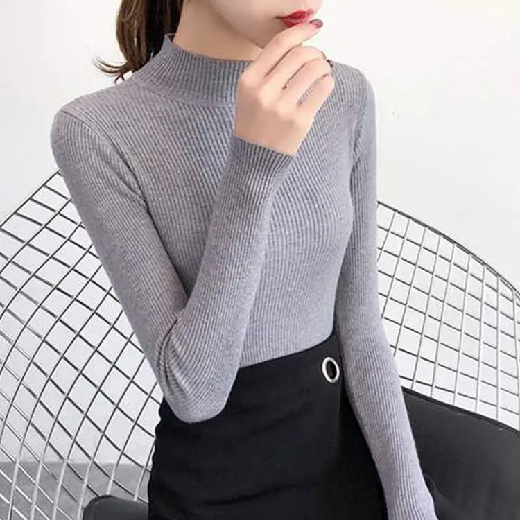 Annemarie® | Herbst Winter Mock Neck Frauen Pullover Vintage Grundlegende Solide Strick Tops Beiläufige Dünne Pullover Koreanische Pullover Einfache Chic Jumper