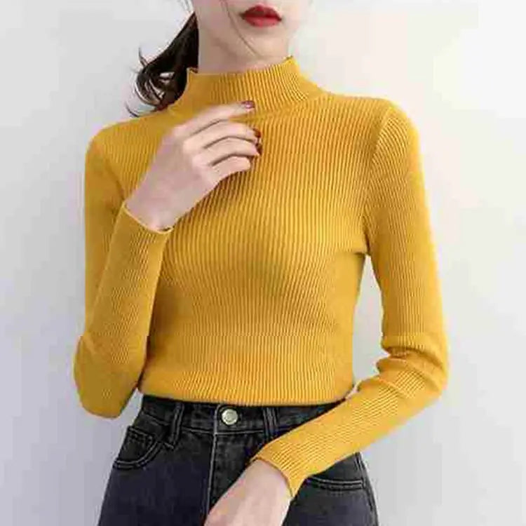 Annemarie® | Herbst Winter Mock Neck Frauen Pullover Vintage Grundlegende Solide Strick Tops Beiläufige Dünne Pullover Koreanische Pullover Einfache Chic Jumper