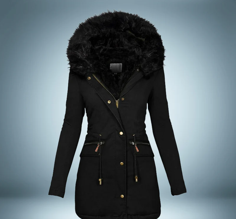 Viviana® | Exklusiver Parka mit Pelzkragen in Schwarz