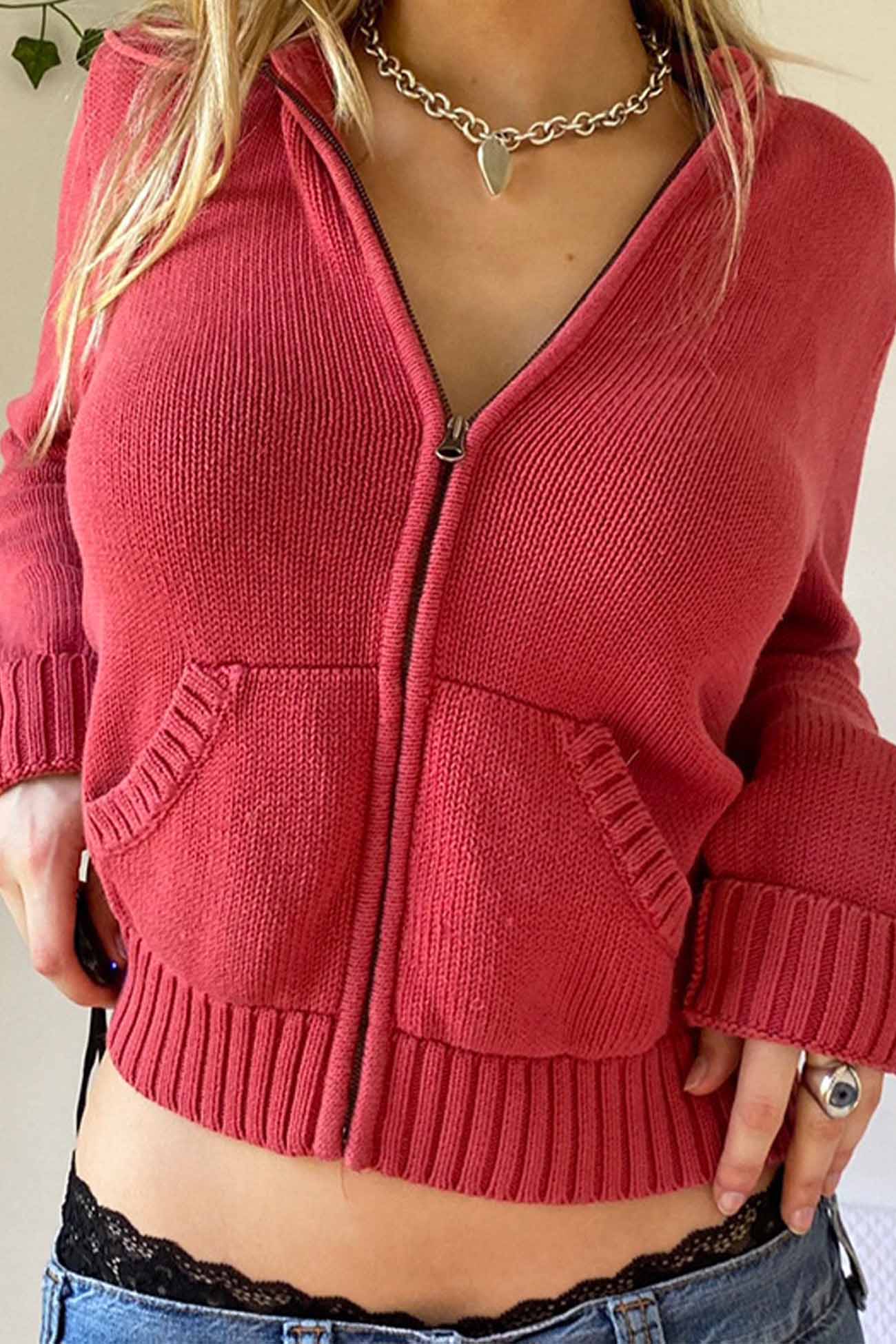 Alba® | Einfarbiger Cardigan mit Kapuze und Reißverschluss