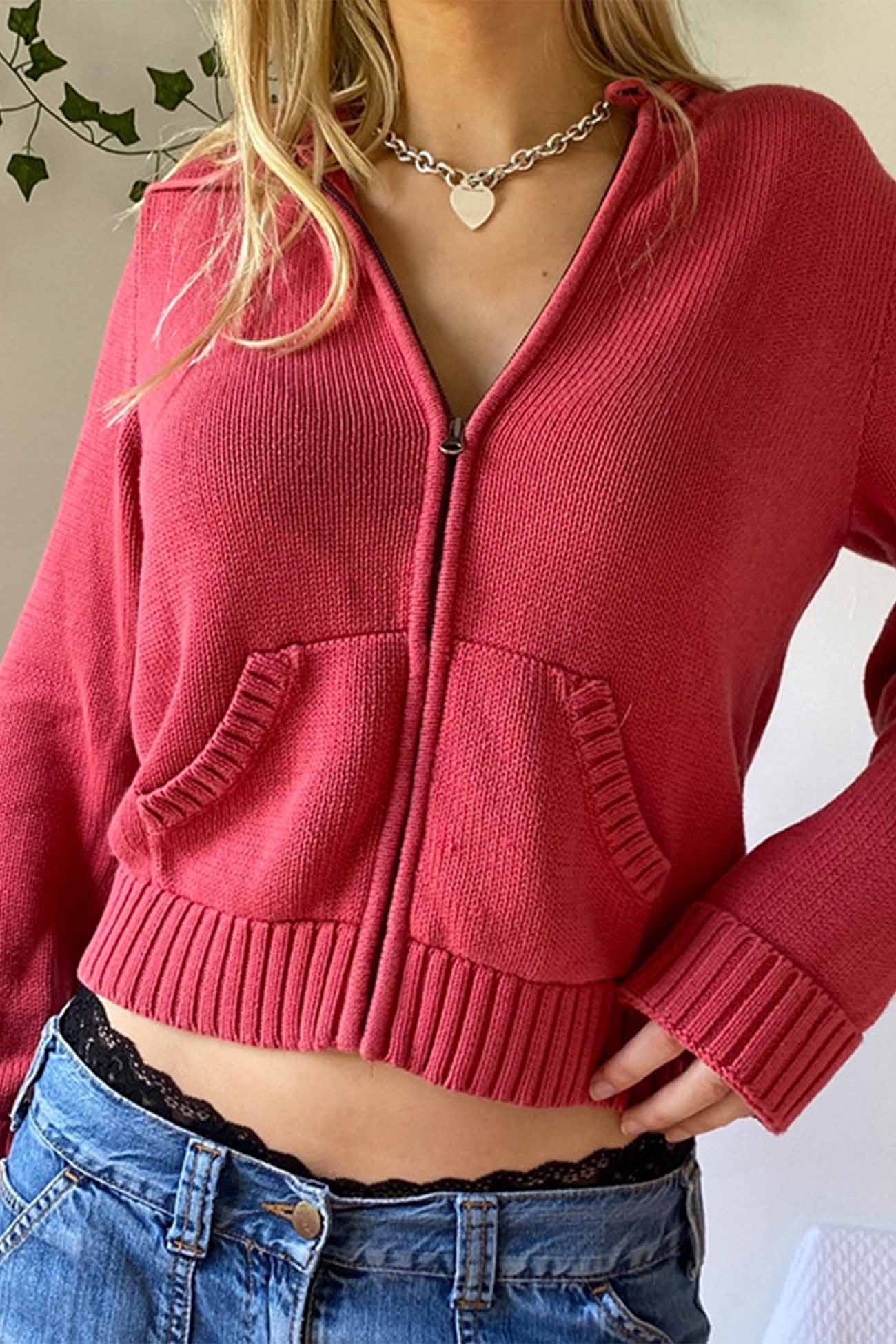 Alba® | Einfarbiger Cardigan mit Kapuze und Reißverschluss