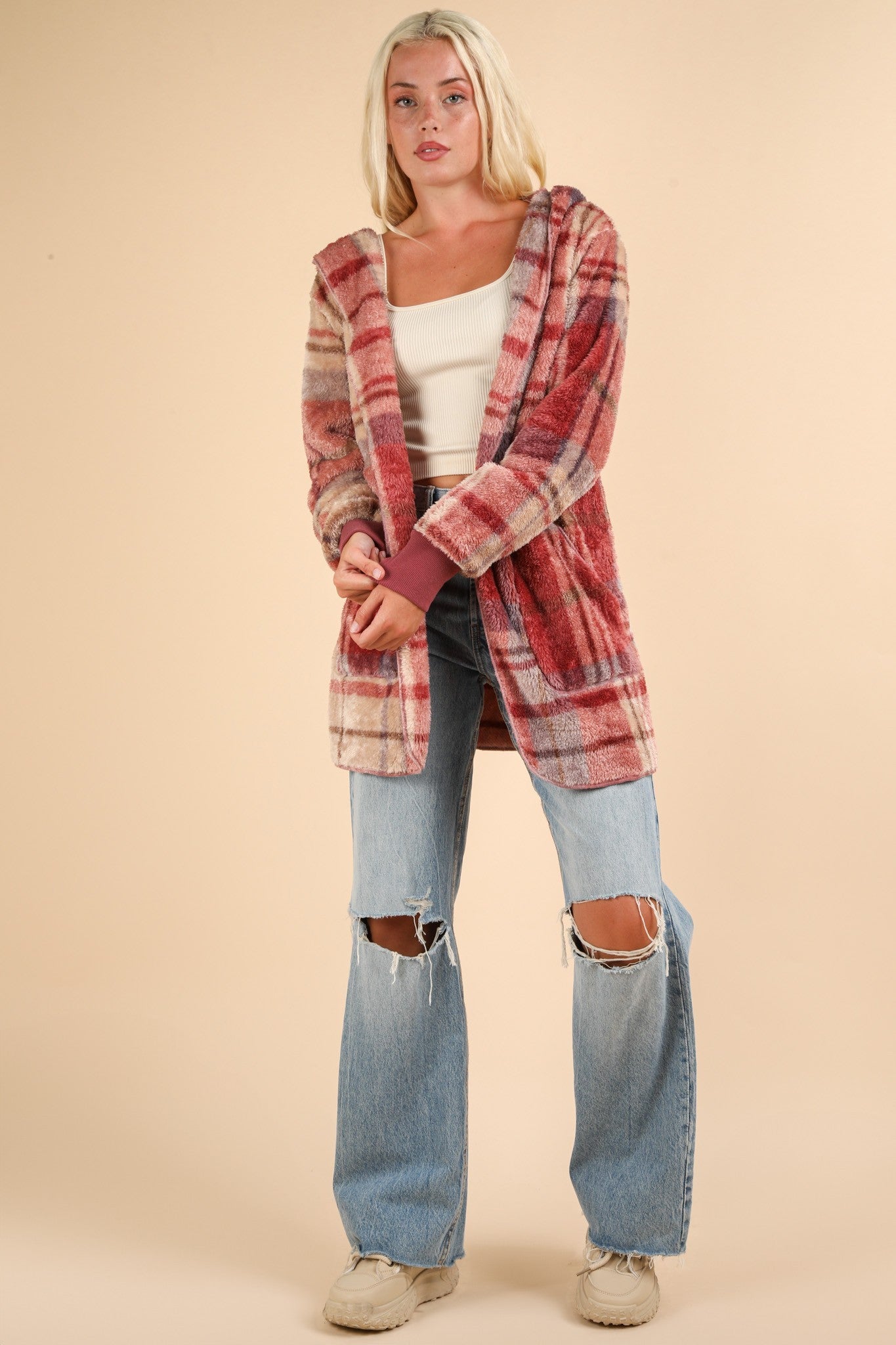 Paloma® | VERY J Fuzzy Plaid Langarm-Kapuzenjacke