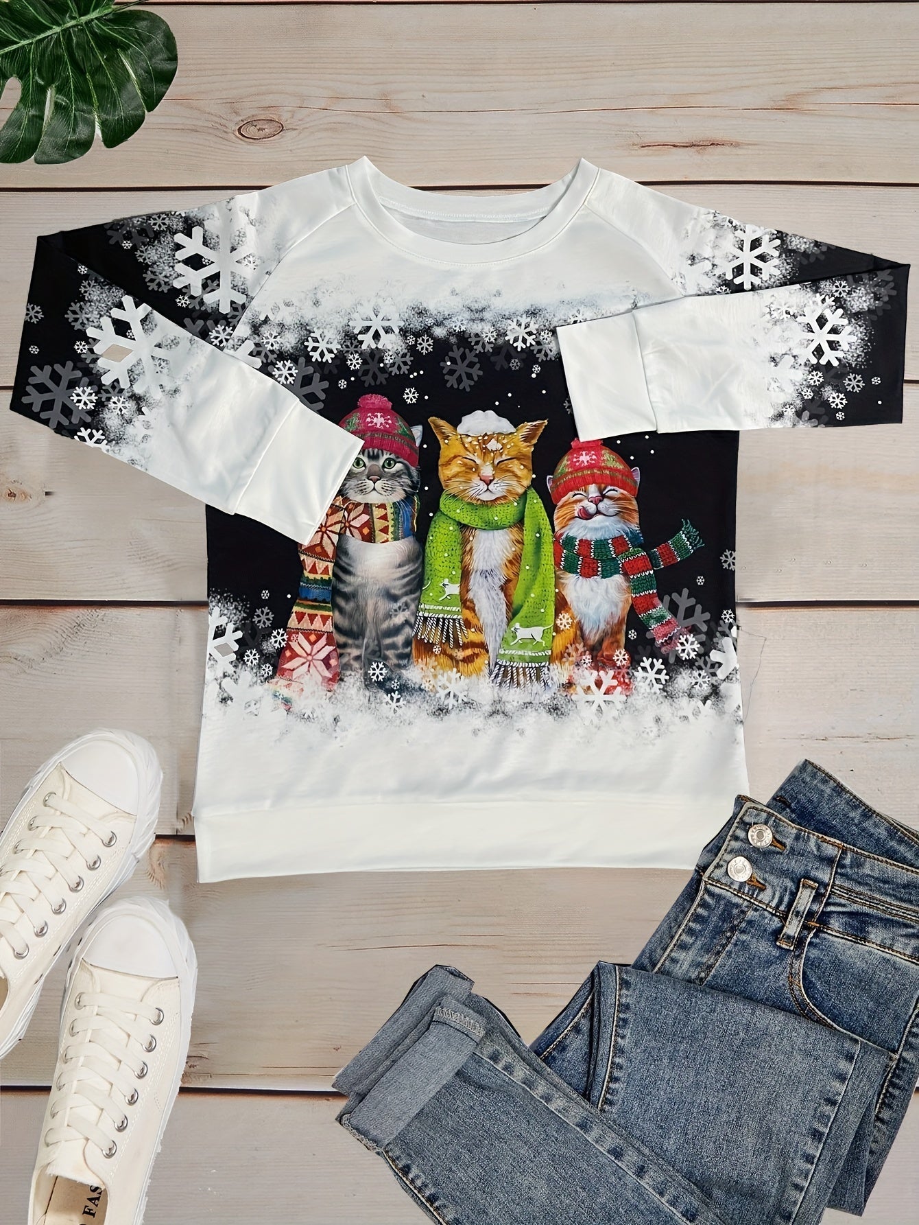 Ofelia® | Pullover mit Schneekatzen-Print