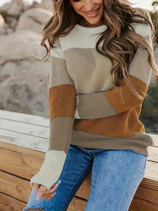 Zenaida® | Mehrfarbiger Damen-Strickpullover mit Rundhalsausschnitt