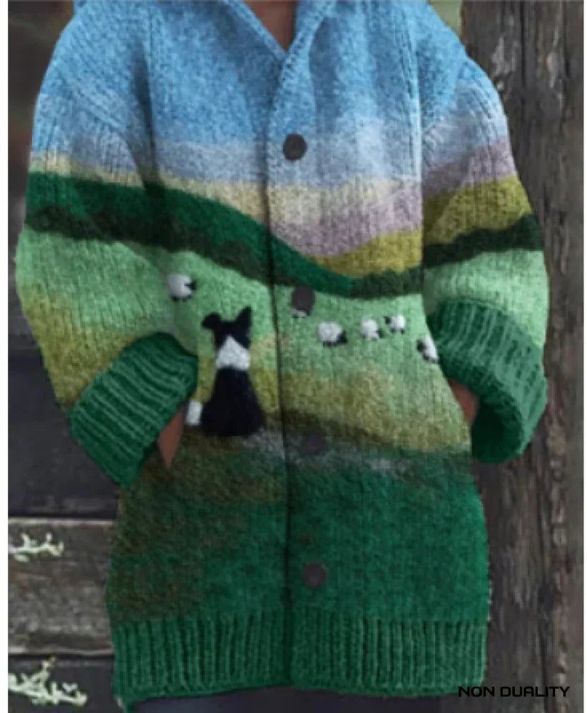 Yanet® | Bunt Gestrickte Katzen Strickjacke