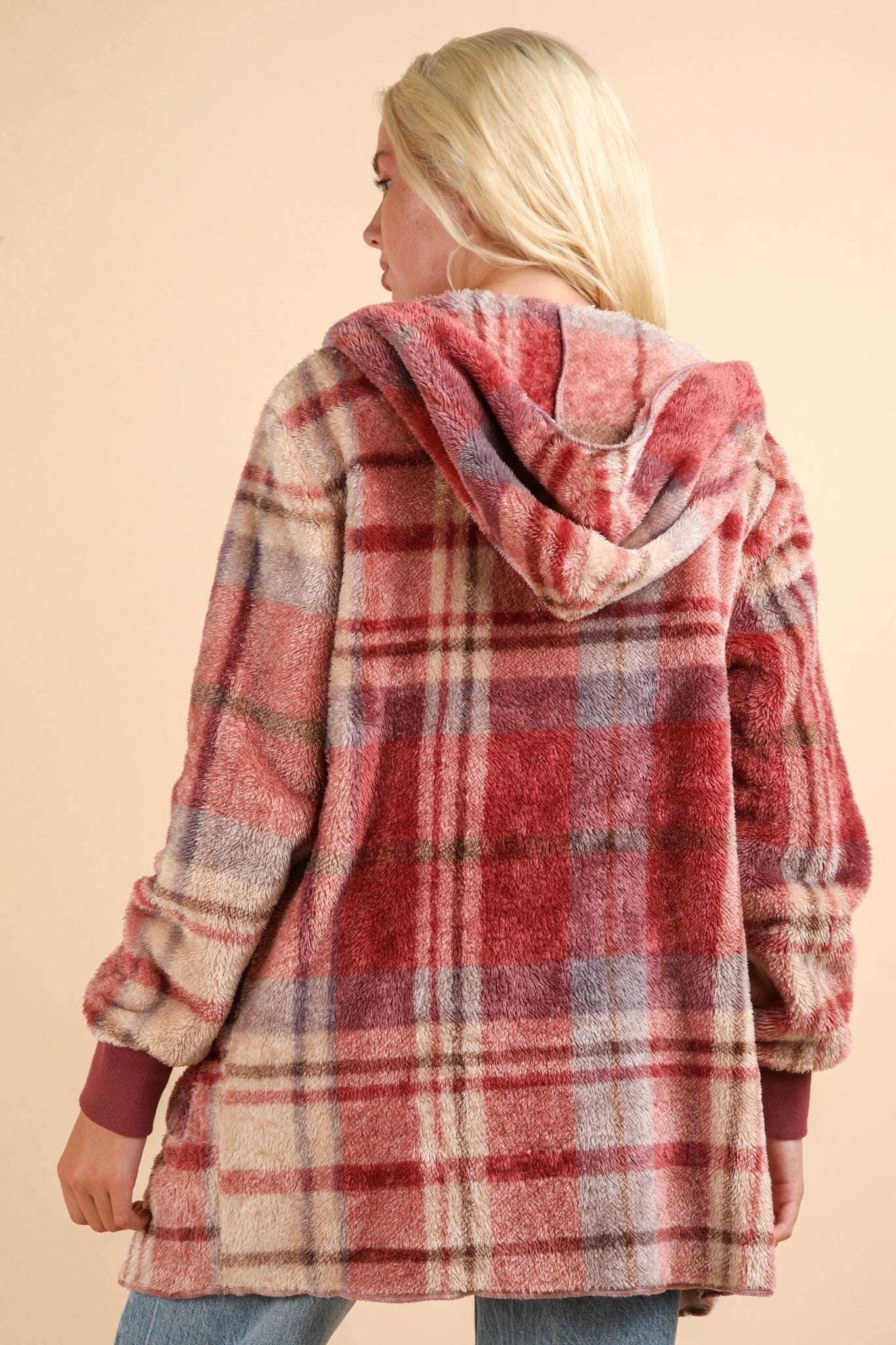 Paloma® | VERY J Fuzzy Plaid Langarm-Kapuzenjacke