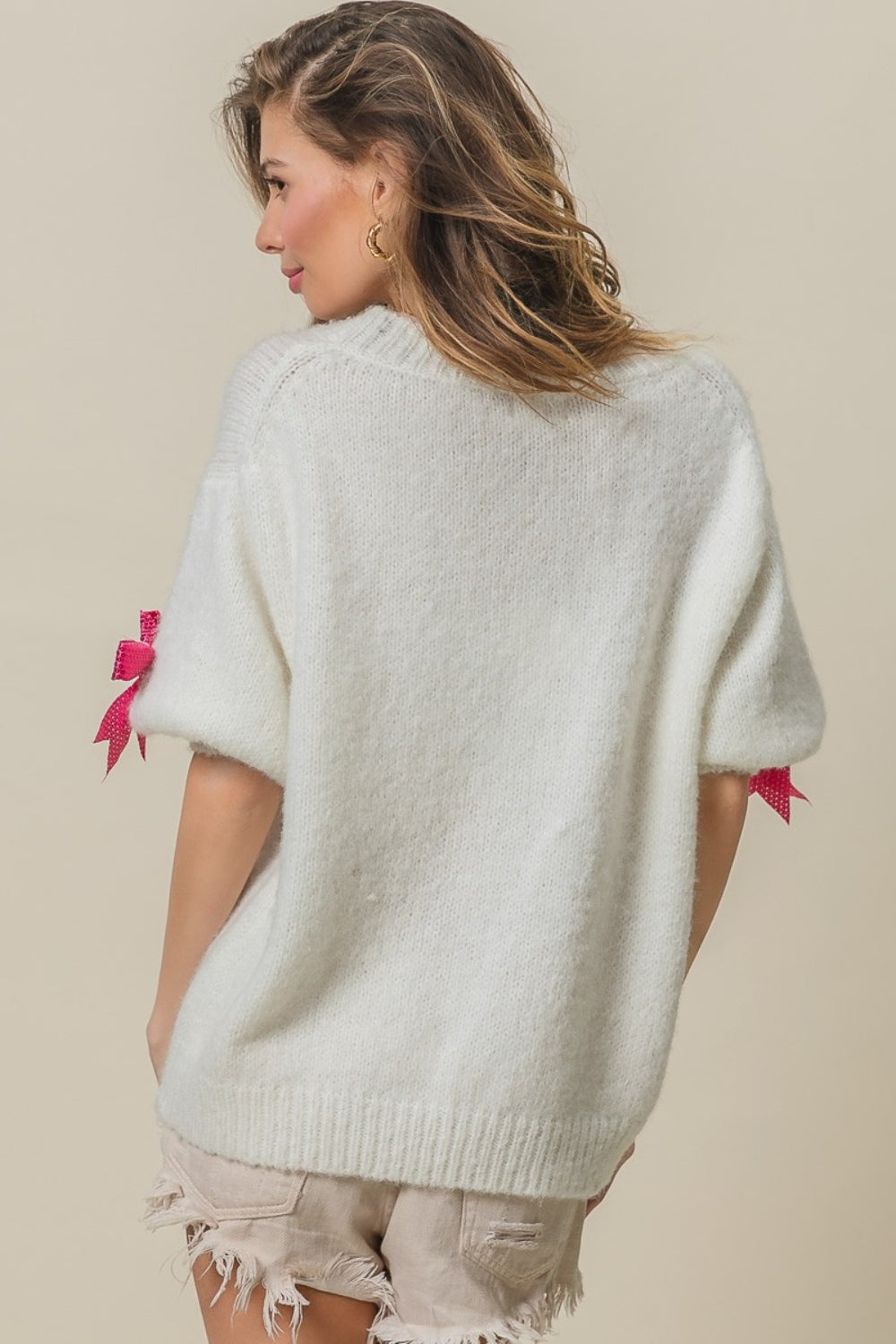 Victoria® | Pullover mit Paillettenschleife und Puffärmeln