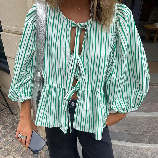 Roberta - Damen-Shirt mit Puffärmeln und Kordelzugverschluss mit Puffärmeln