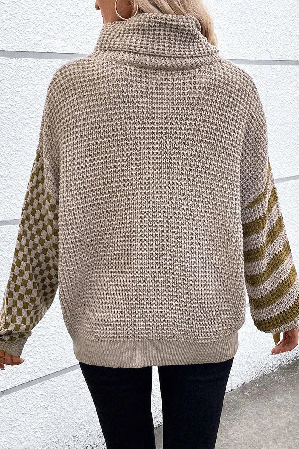 Agnieszka® | Karierter, gestreifter Rollkragenpullover mit langen Ärmeln