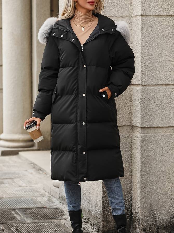 Zuleyka® | Langer Puffer Wintermantel Mit Fellkragen