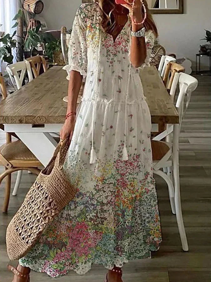 Langärmeliges Kleid mit Rüschenprint für Frauen