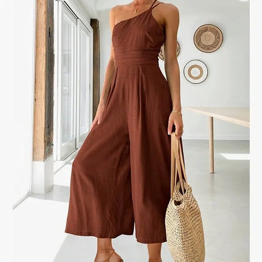 Anrabess Sommer Jumpsuit mit hoher Taille und weitem Bein Rost Farbe