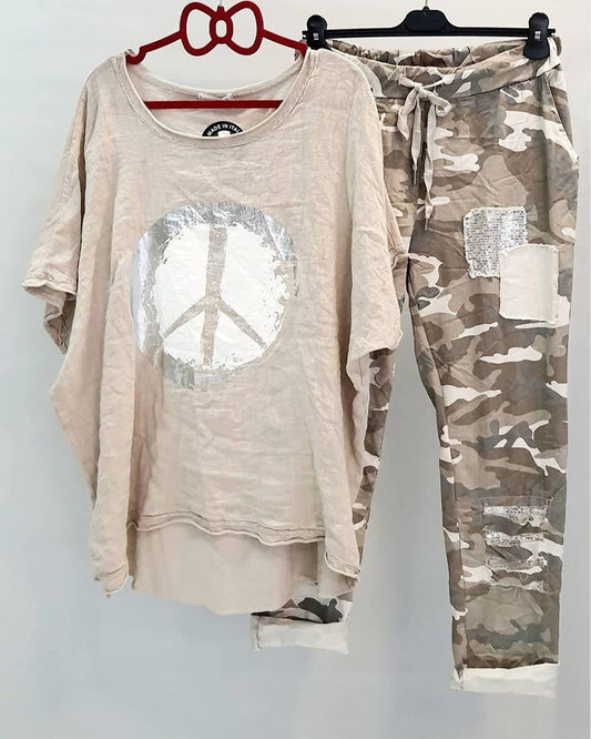 Camouflage Gemustert Locker Zweiteiliger Anzug für Frauen