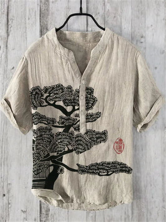 Tannenbaum Japanische Linokunst Vintage Shirt